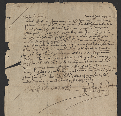 One of two autograph letters by Spanish conquistador&nbsp;Hernán Cortés held at The Latin American Library, 1521.