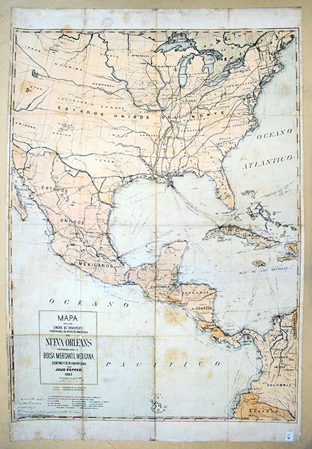Mapa de las Lineas de Trasporte Tributarias a los Intereses Comerciales de Nueva Orleans (1883), edited by Julius Popper, Map Collection.