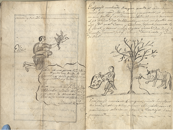 Folios 3 & 4, Conquista del primer fundador y casicasgo de Don Pedro Elias. Año de 1562. From the Viceregal and Ecclesiastical Manuscript Collection 1, Manuscripts Collection.