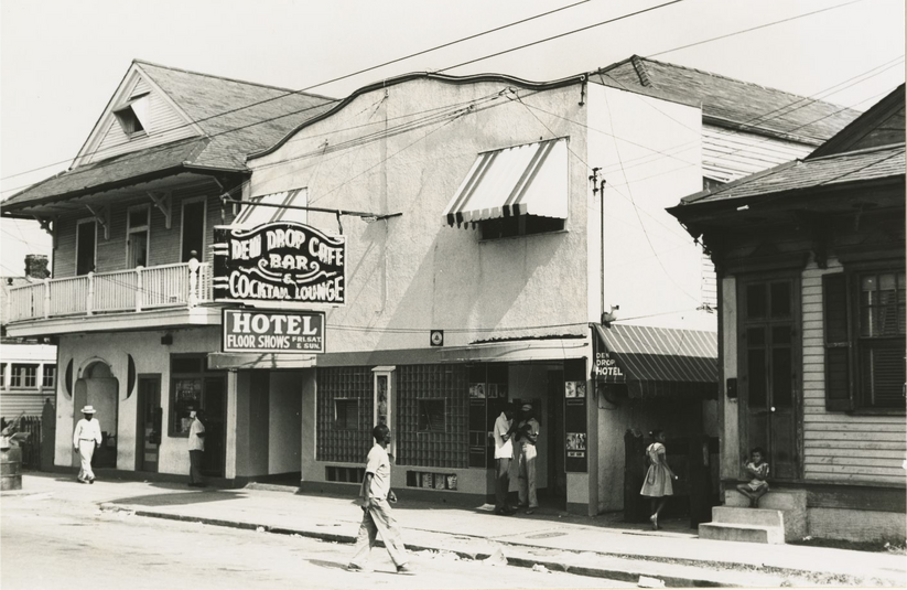 Photo caption: Dew Drop Inn exterior in 1953, Ralston Crawford collection of New Orleans jazz photographs, HJA-098, Tulane University Special Collections, New Orleans.