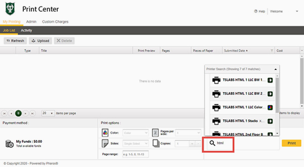 print center interface