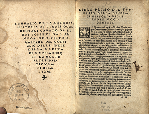 Libro primo della historia de l’indi occidentali by Pietro Martire d’Anghiera “Peter Martyr”. From Rare Books Collection.